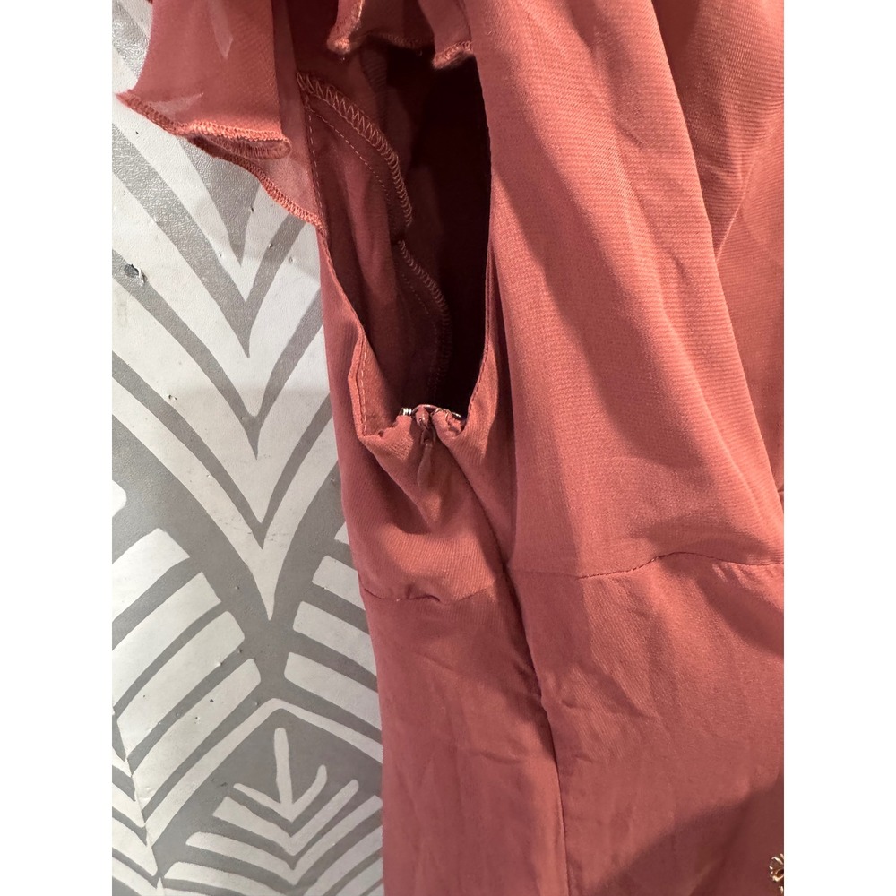 Princess Polly I Guess So Ruffle Mini Dress Flutter Sleeve V-Neck Terracotta 10 - Picture 8 of 8